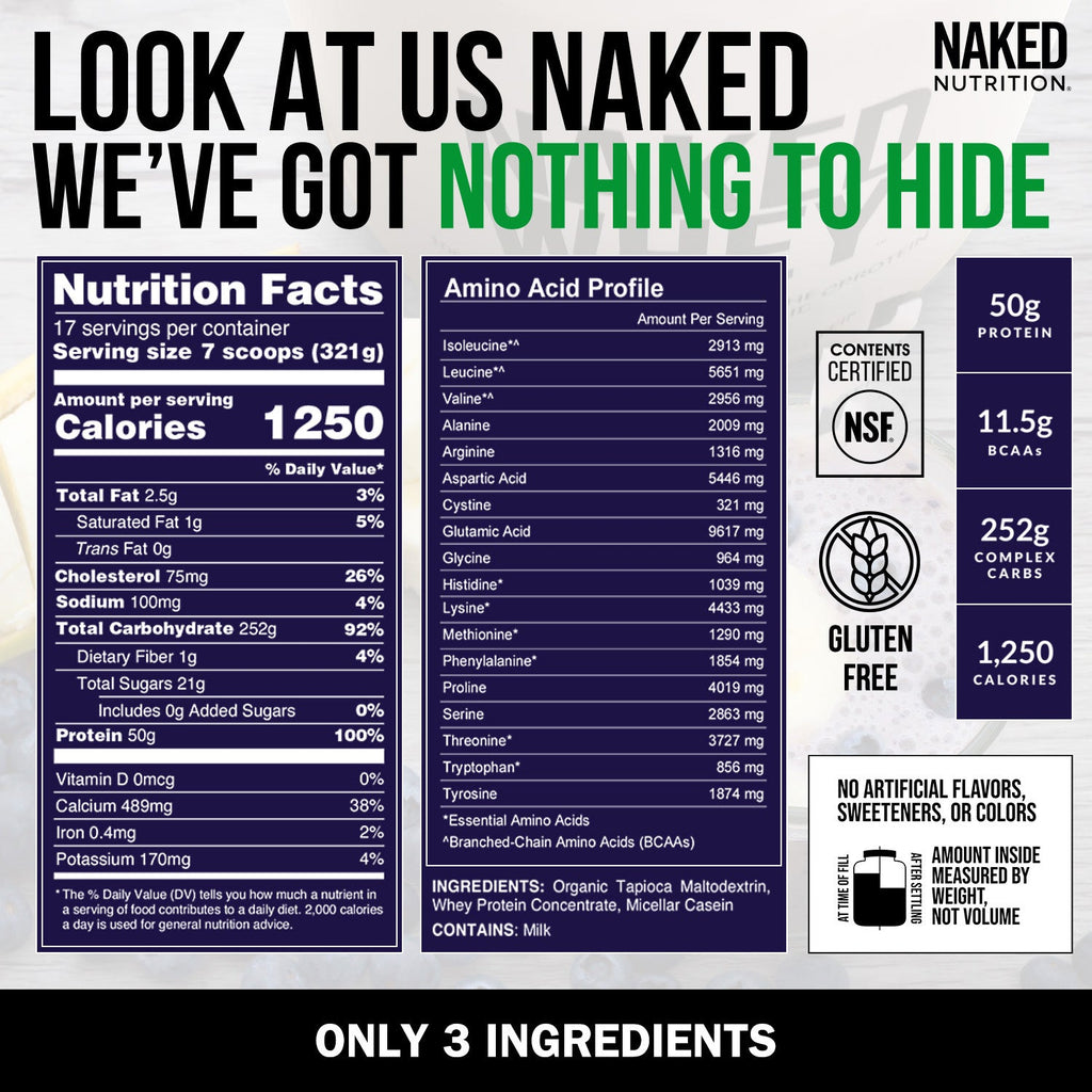 Mass Gainer Protein Supplement - Unflavored 12LB with an Easy - Mix High - Calorie Formula