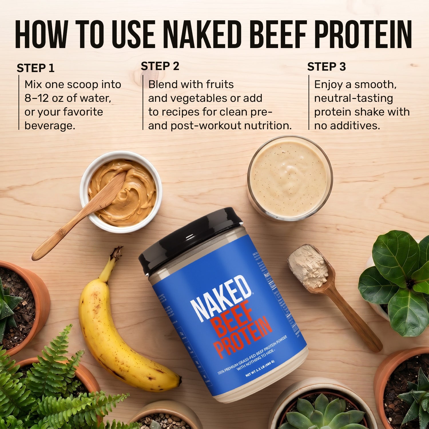 Beef Protein Powder - Unflavored for Easy Mixing at Home or On the Go