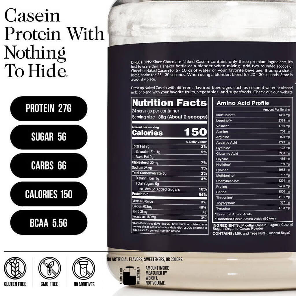 Chocolate Casein Protein Powder - Chocolate for Easy Mixing at Home or On the Go