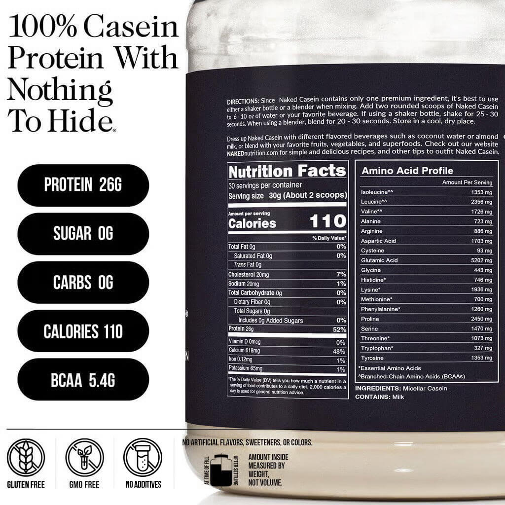 Micellar Casein Protein Powder - Unflavored - Standard Size for Easy Mixing at Home or On the Go