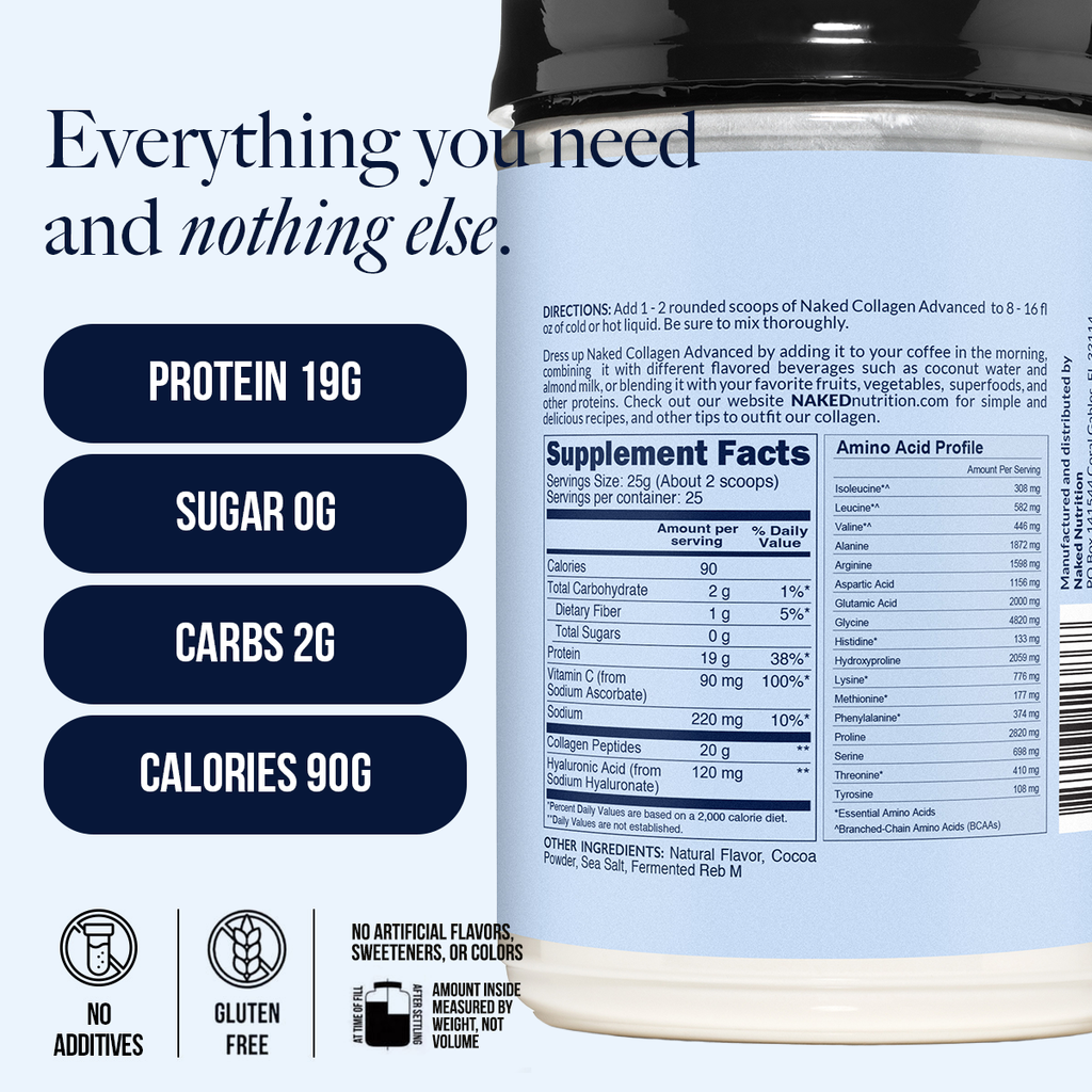 Chocolate Collagen Peptides with Hyaluronic Acid - Chocolate Advanced Collagen Peptides with a Straightforward Collagen Blend