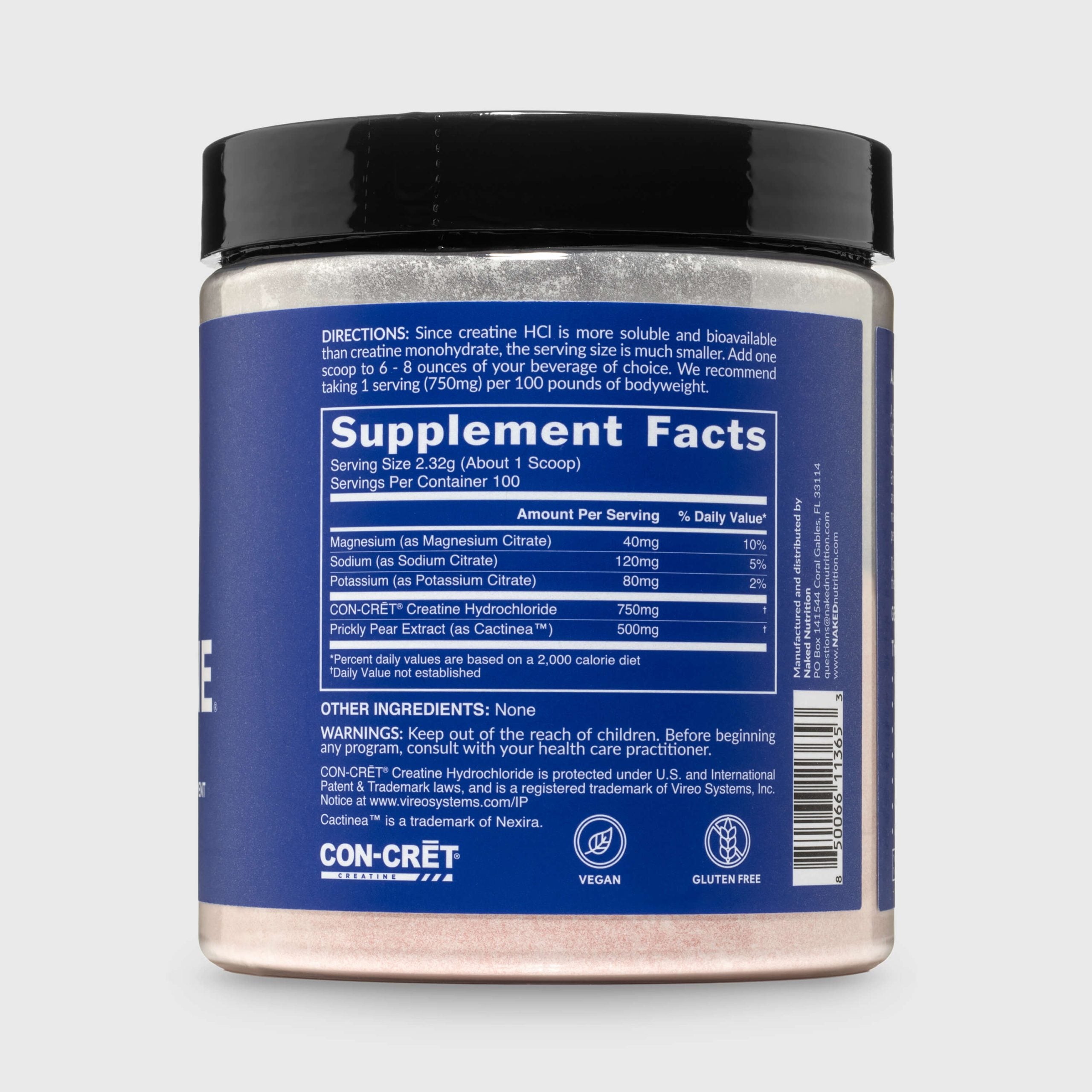 Creatine HCl Powder - Unflavored with an Easy - Mix Workout Format