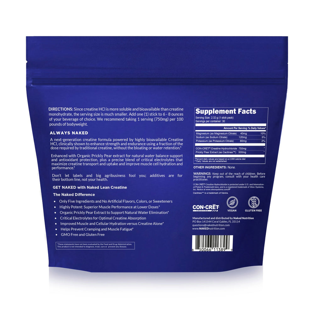 Creatine HCl Travel Packets - Stick Packs with an Easy - Mix Workout Format