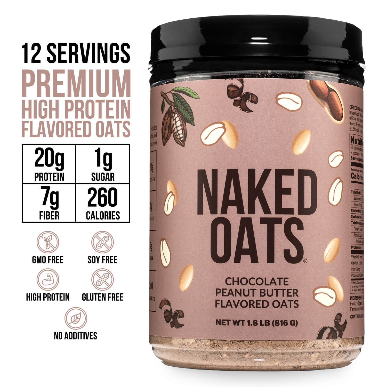 Chocolate Peanut Butter Protein Oats - Chocolate Peanut Butter for Warm, Convenient Morning Meals