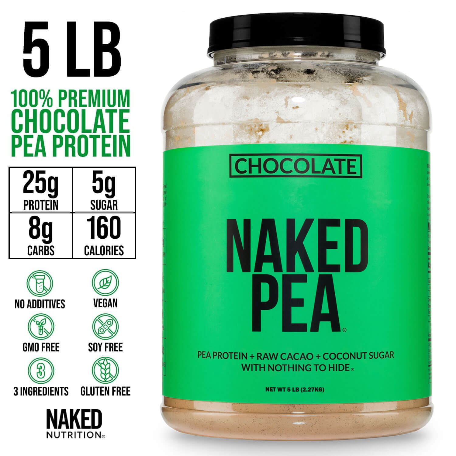 Chocolate Pea Protein Powder - Chocolate - Bulk Size for Easy Mixing at Home or On the Go