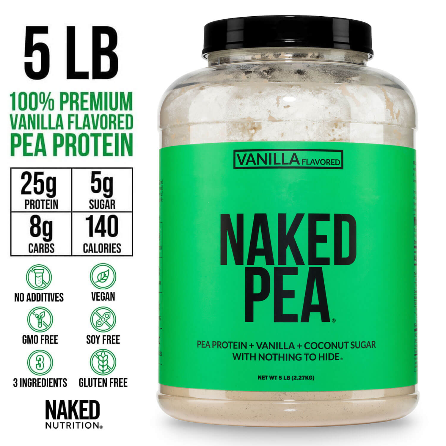 Vanilla Pea Protein Powder - Vanilla - Bulk Size for Easy Mixing at Home or On the Go