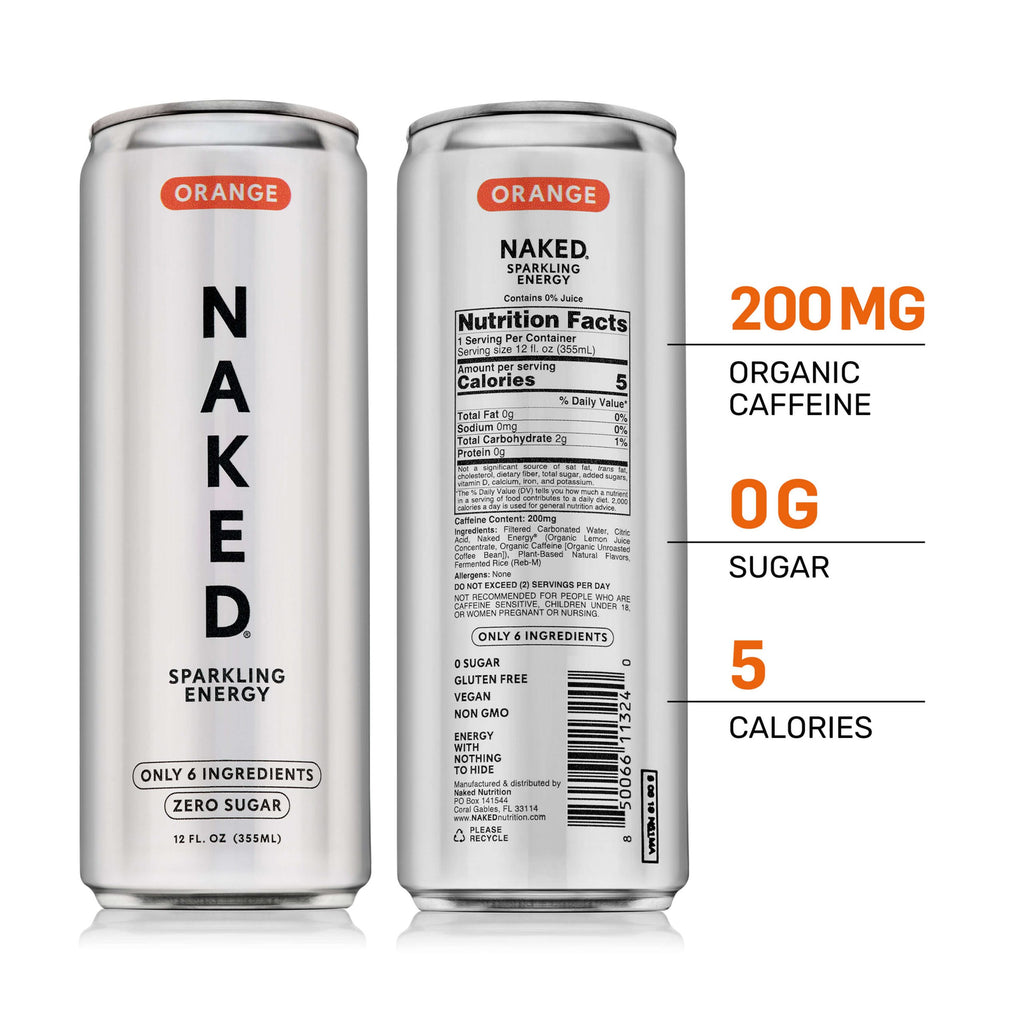 Orange Naked Sparkling Energy - Orange with a Convenient Shake - Friendly Formula