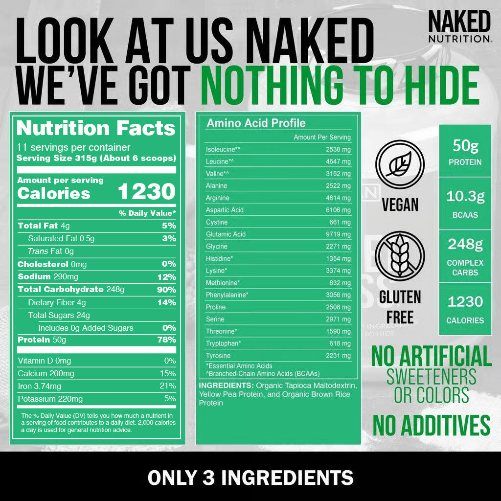 Vegan Mass Gainer Supplement - Unflavored (Vegan) with an Easy - Mix High - Calorie Formula