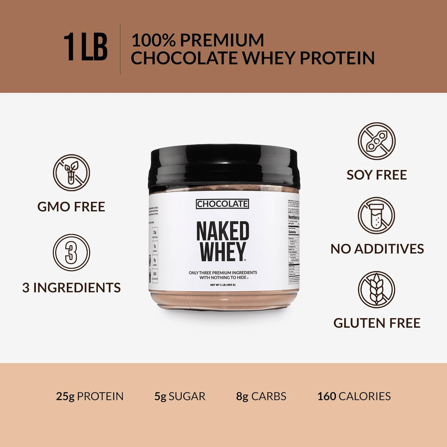 Chocolate Whey Protein Powder 1lb - Chocolate for Easy Mixing at Home or On the Go