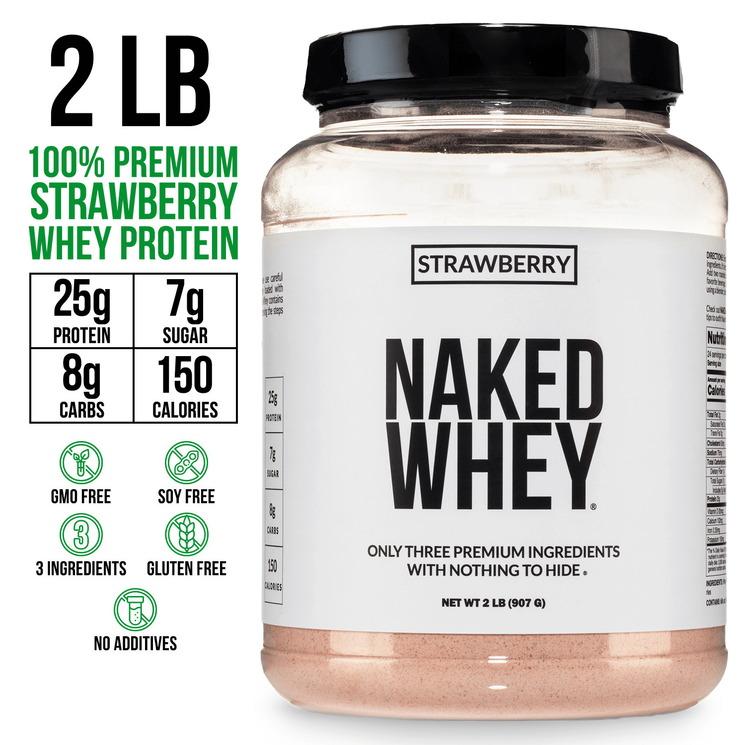 Strawberry Whey Protein Powder - Strawberry - Standard Size for Easy Mixing at Home or On the Go