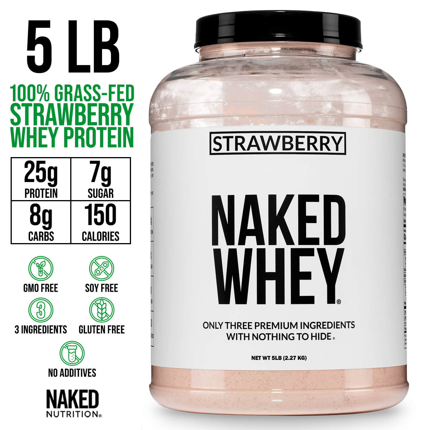 Strawberry Whey Protein Powder - Strawberry - Value Size for Easy Mixing at Home or On the Go