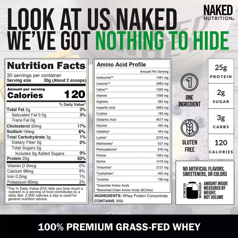 Grass Fed Whey Protein Powder - Unflavored - Standard Size for Easy Mixing at Home or On the Go