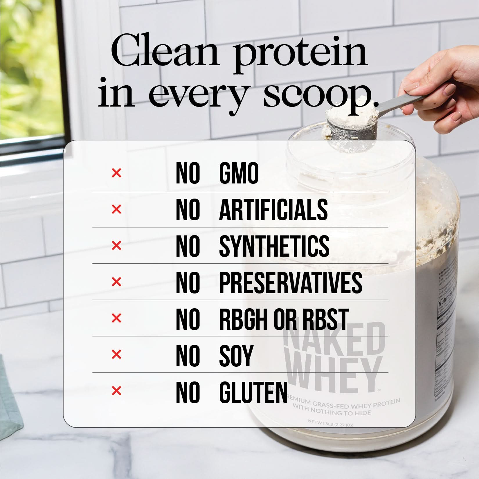 Grass Fed Whey Protein Powder - Unflavored - Bulk Size for Easy Mixing at Home or On the Go