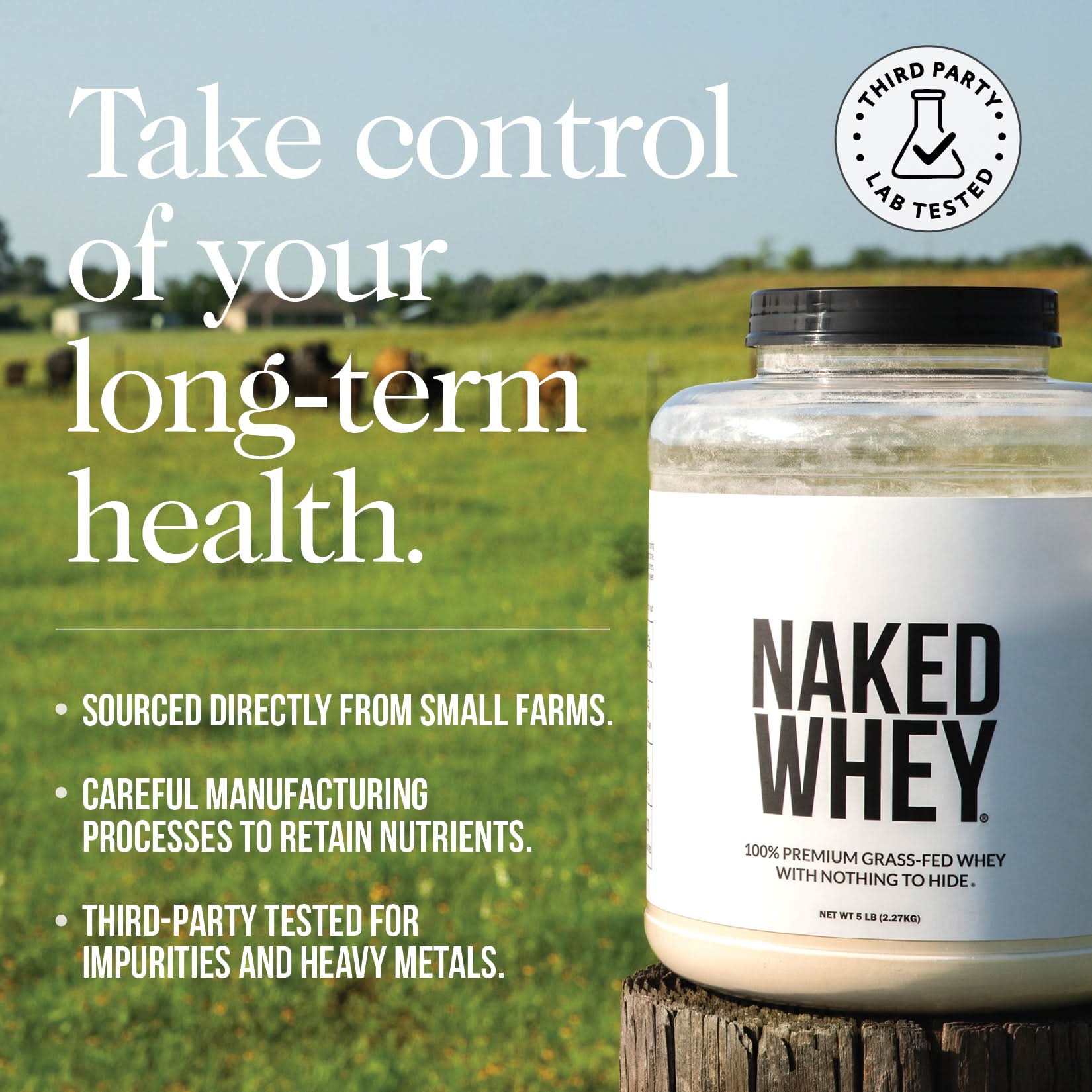 Grass Fed Whey Protein Powder - Unflavored - Bulk Size for Easy Mixing at Home or On the Go